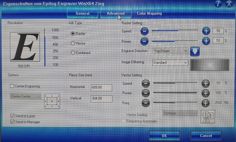 hoerbert laser cutter settings